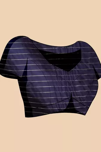 navy blue silk blend printed saree with blouse