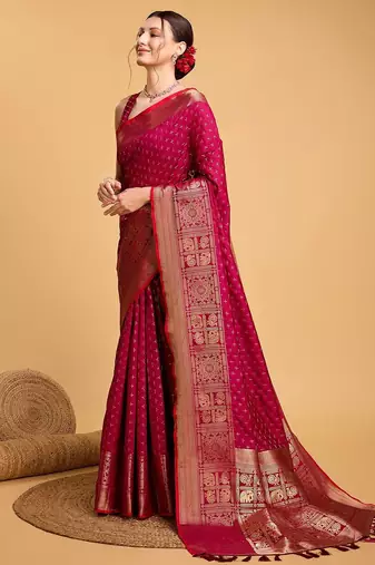 pink silk blend printed saree with blouse