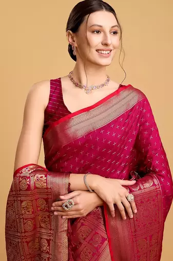 pink silk blend printed saree with blouse