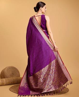 purple silk blend printed saree with blouse 3