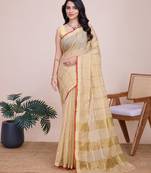 cream chanderi printed saree with blouse