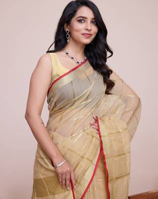 cream chanderi printed saree with blouse 3