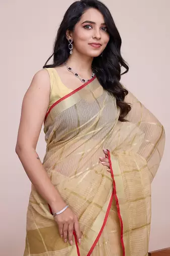 cream chanderi printed saree with blouse
