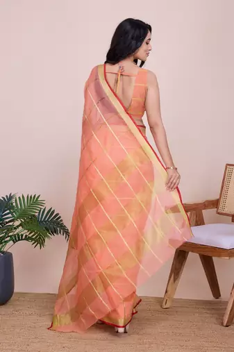 peach chanderi printed saree with blouse
