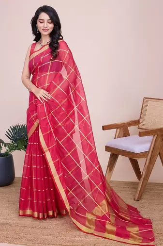 rani pink chanderi printed saree with blouse