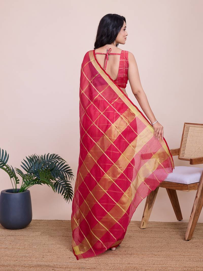 rani pink chanderi printed saree with blouse