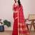 red chanderi printed saree with blouse