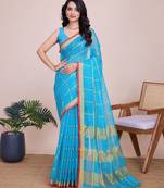 blue chanderi printed saree with blouse