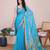 blue chanderi printed saree with blouse