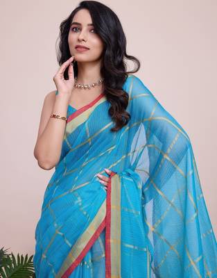 blue chanderi printed saree with blouse 3