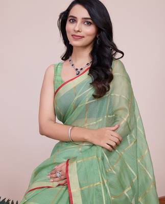 sea green chanderi printed saree with blouse 3