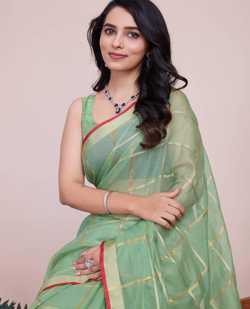 sea green chanderi printed saree with blouse