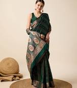green silk blend printed saree with blouse