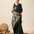 green silk blend printed saree with blouse