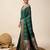 green silk blend printed saree with blouse