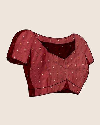 maroon silk blend printed saree with blouse 4