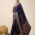 navy blue silk blend printed saree with blouse