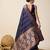 navy blue silk blend printed saree with blouse