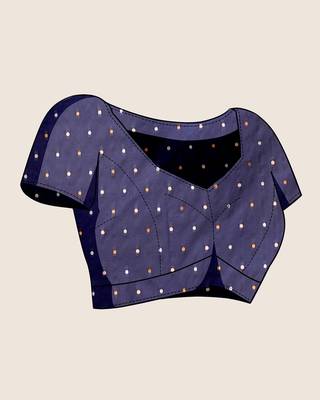 navy blue silk blend printed saree with blouse 5