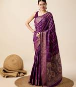 purple silk blend printed saree with blouse