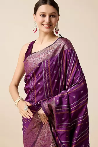 purple silk blend printed saree with blouse