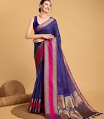 blue silk blend printed saree with blouse