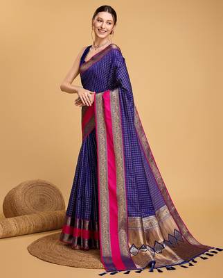 blue silk blend printed saree with blouse 2
