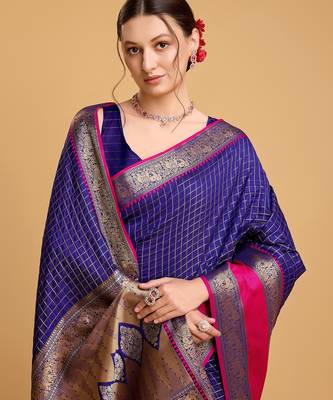 blue silk blend printed saree with blouse 3