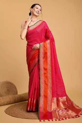 pink silk blend printed saree with blouse