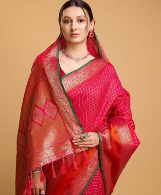 pink silk blend printed saree with blouse 2