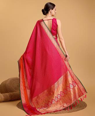 pink silk blend printed saree with blouse 3