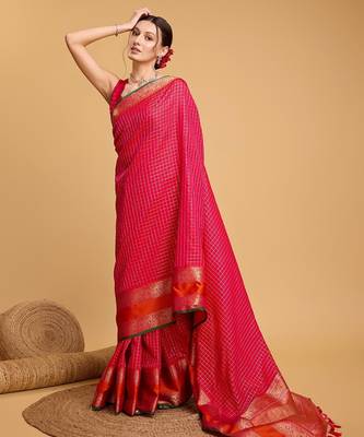 pink silk blend printed saree with blouse 5
