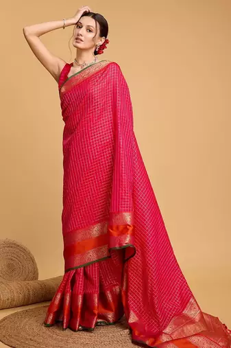 pink silk blend printed saree with blouse