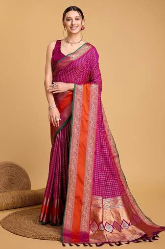 purple silk blend printed saree with blouse