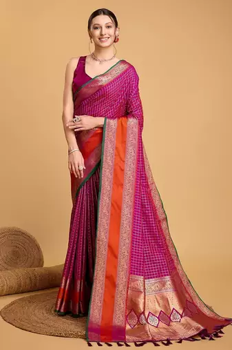 purple silk blend printed saree with blouse
