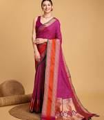 purple silk blend printed saree with blouse