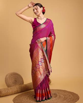 purple silk blend printed saree with blouse 2