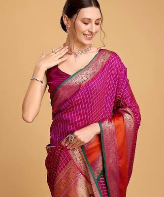 purple silk blend printed saree with blouse 3