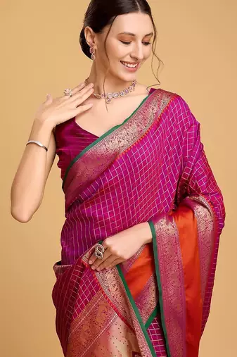 purple silk blend printed saree with blouse