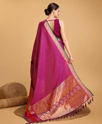 purple silk blend printed saree with blouse 4