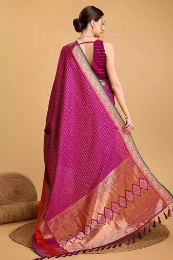 purple silk blend printed saree with blouse