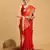 red silk blend printed saree with blouse