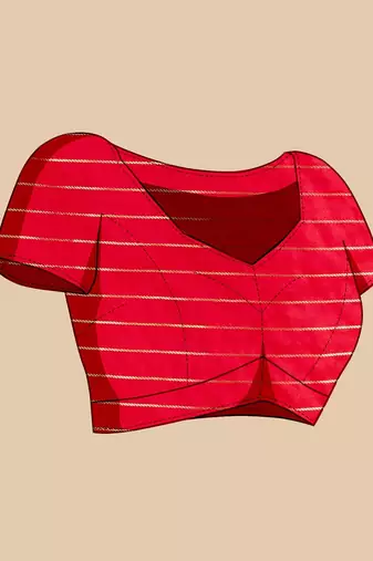 red silk blend printed saree with blouse