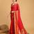 red silk blend printed saree with blouse
