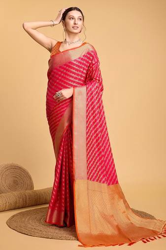 pink silk blend printed saree with blouse