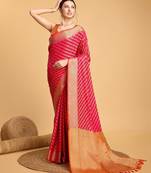 pink silk blend printed saree with blouse