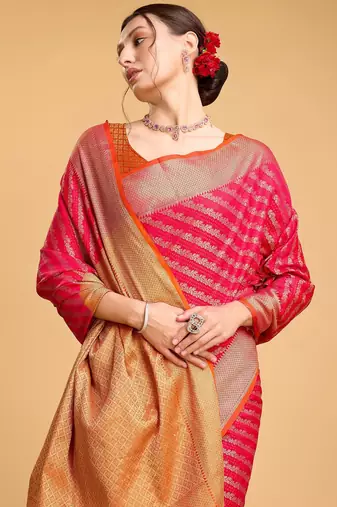 pink silk blend printed saree with blouse