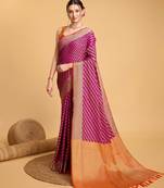 purple silk blend printed saree with blouse
