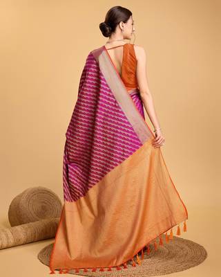 purple silk blend printed saree with blouse 4