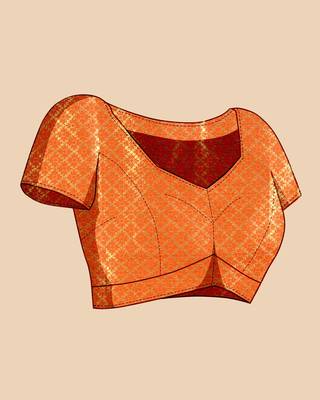 red silk blend printed saree with blouse 4